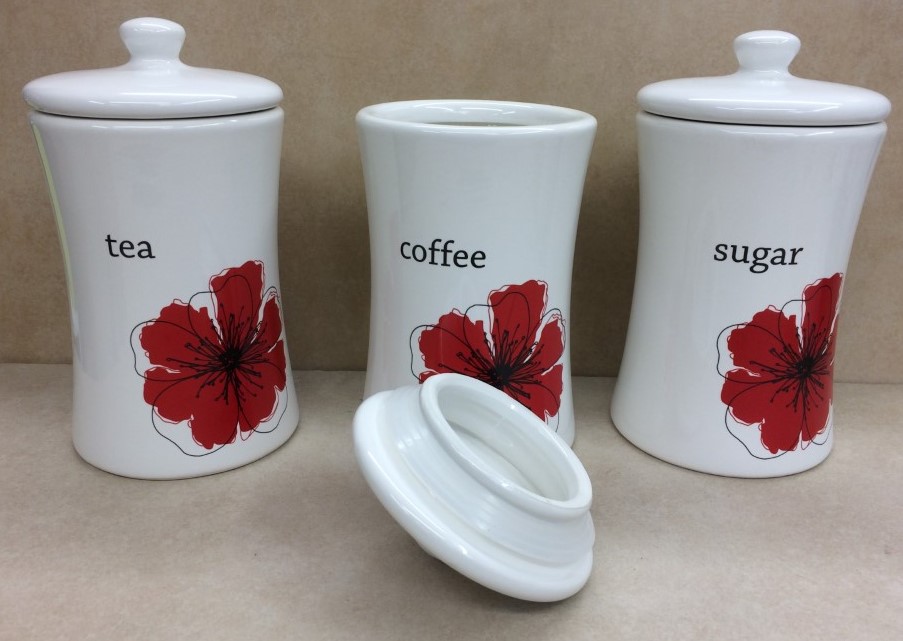 Scarlet Poppy Ceramic Storage Tea Coffee Sugar Jars with Airtight Lids- 3 set