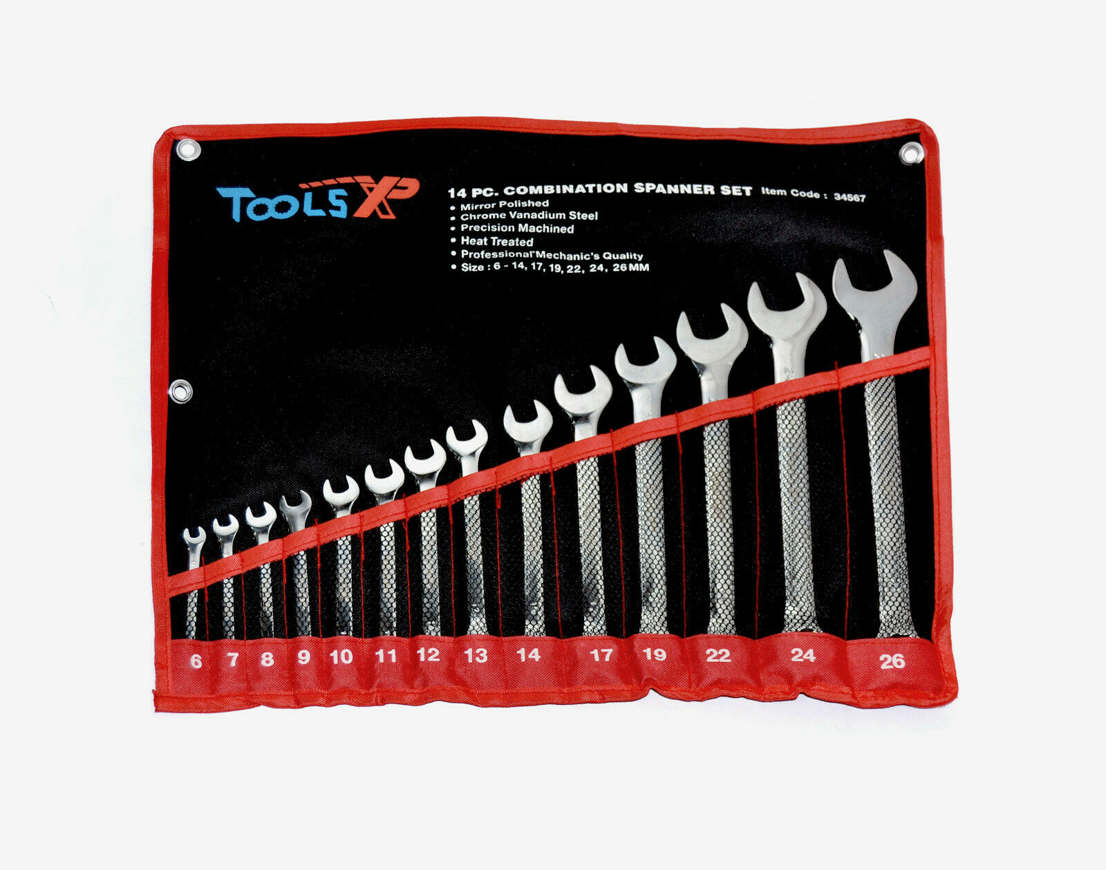 Tools XP 14 Piece Metric Combination Ring Spanner Wrench Set Tool Roll 6-26mm