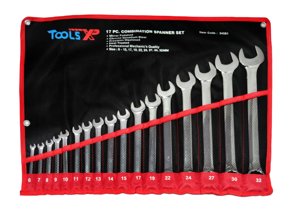 Tools XP 17 Piece Metric Combination Ring Spanner Wrench Set Tool Roll