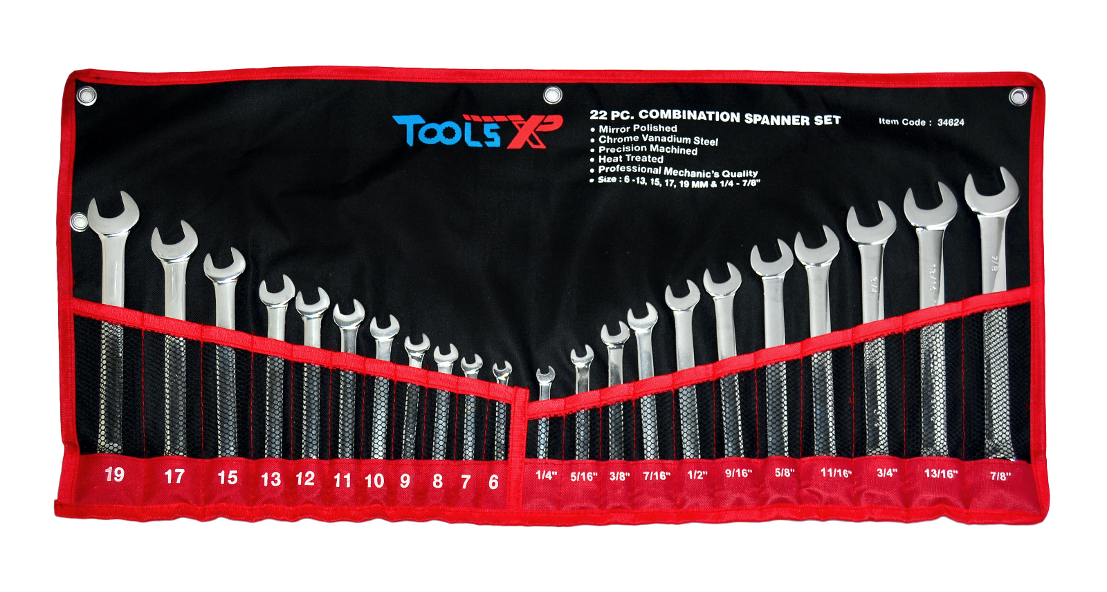 Tools XP 22Pc Metric SAE Imperial Combination Ring Spanner Wrench Set Tool Roll