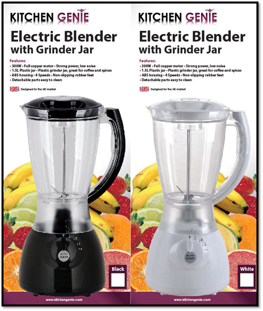Kitchen Genie 300W Electric Blender With Grinder Jar – New Stock