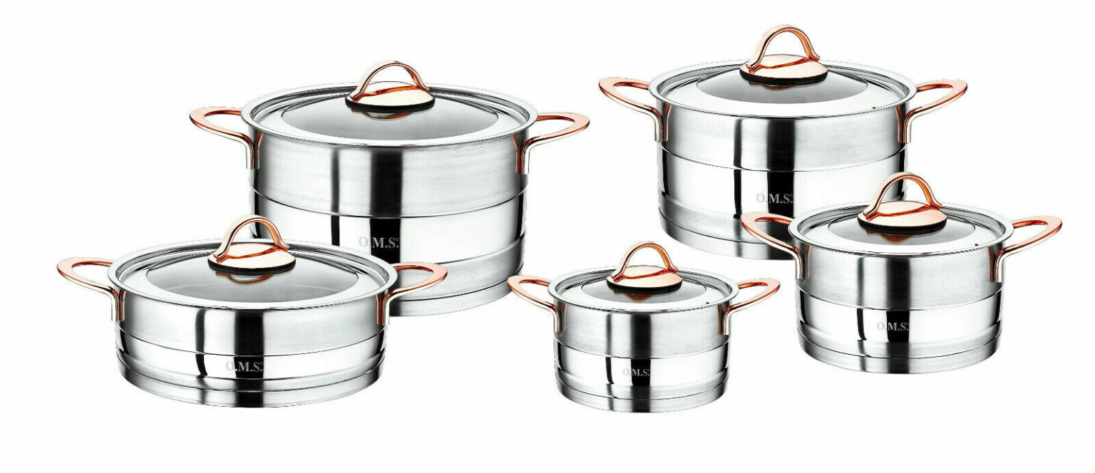 O.M.S. 10 Piece Commercial Professional Cookware Stock Pot Set 18/10 S