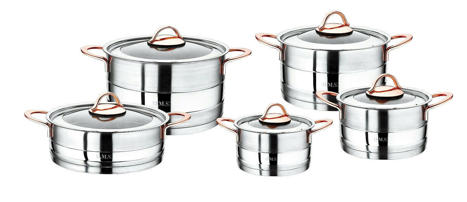 O.M.S. 10 Piece Commercial Professional Cookware Stock Pot Set 18/10 S/Steel Copper