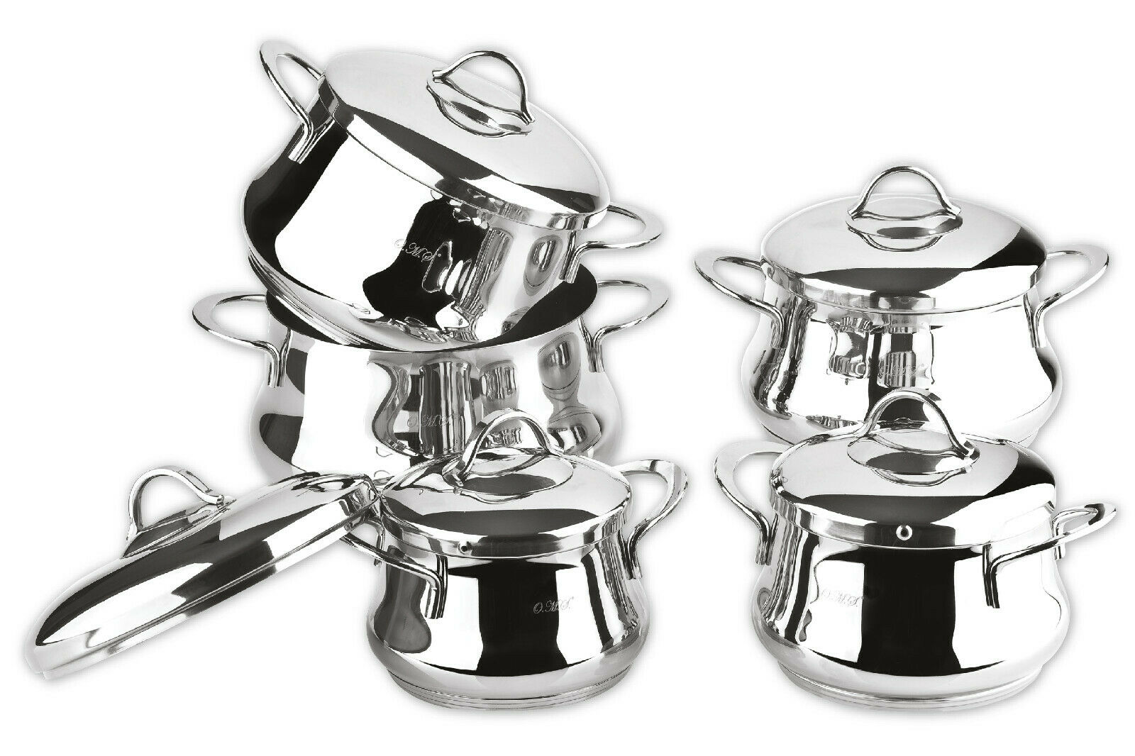O.M.S 10 Piece Commercial Professional Cookware Stock Pot Set 18/10 S/Steel 1021