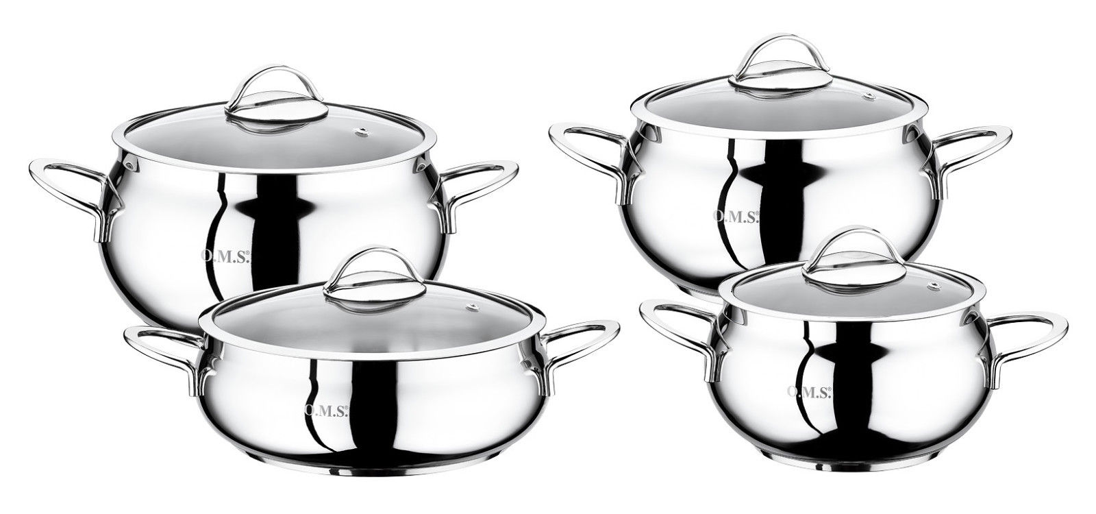 O.M.S. 8 Piece Commercial Professional Cookware Stock Pots 18/10 S/Steel 1006