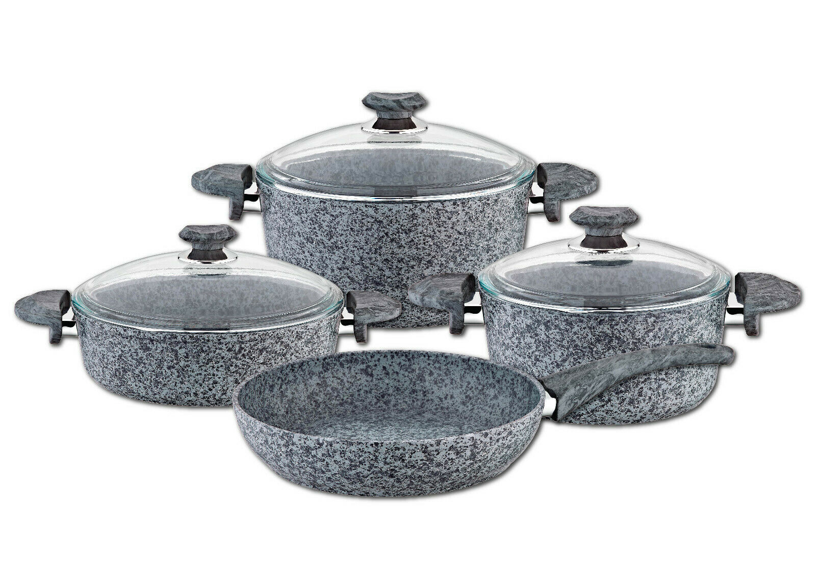 O.M.S. Cookstone 7 Piece Stone Cookware Set Casserole Pan Frying Pan Grey 3028