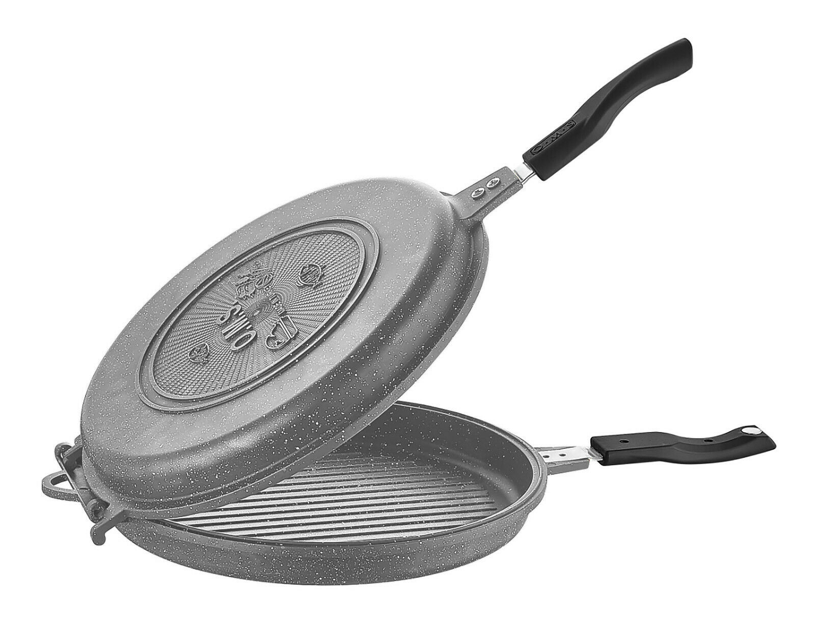 O.M.S. Granite Professional Double Sided Grill Pan Griddle Pan In Grey