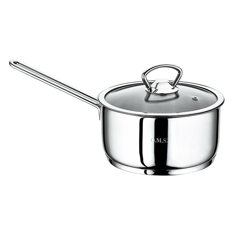 O.M.S. Milk Pan Saucepan With Glass Lid 18/10 Stainless Steel Induction 14 16 cm