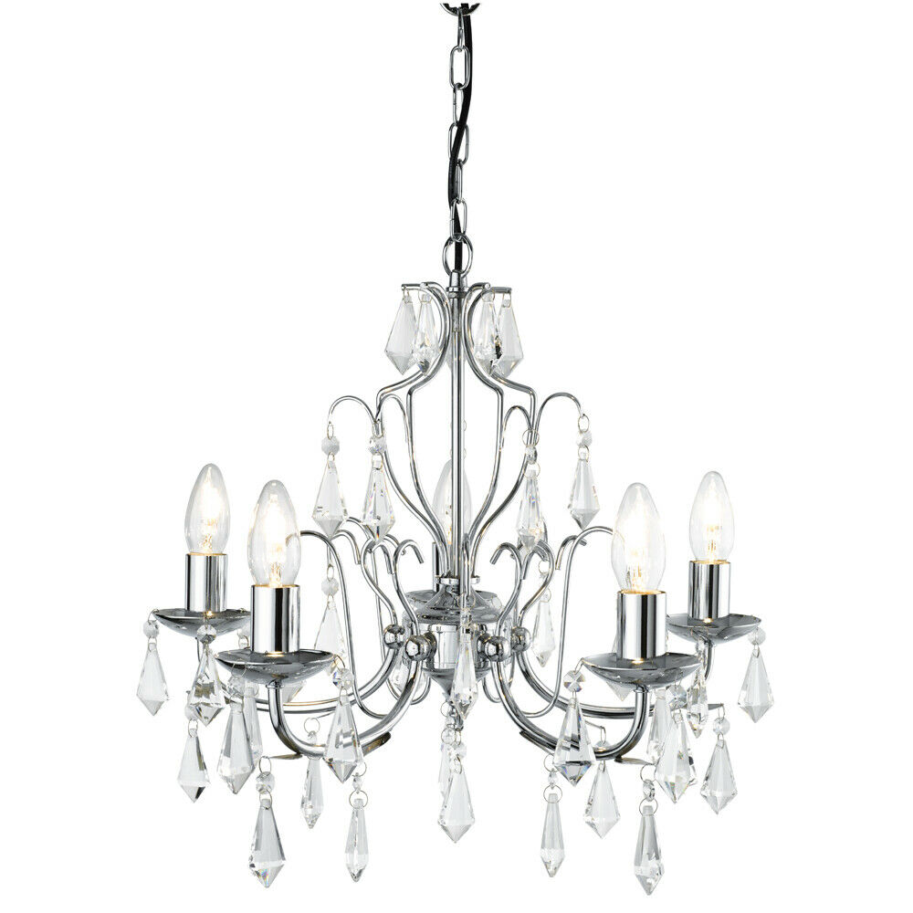 Searchlight 6945-5CC Martina Chandelier Ceiling Light Crystal Droplets