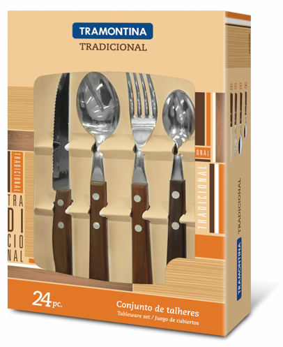 Tramontina 24 Piece Cutlery Set Wooden Handle S/Steel BBQ Barbecue Tableware New